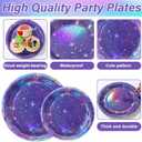 100Pcs Purple Glitter Party Decorations Demon Purple Sparkling Holographic Laser Paper Plates Napkins Disposable Tableware Set for Hunters Birthday Wedding Disco Bachelorette Party Supplies Serves 25