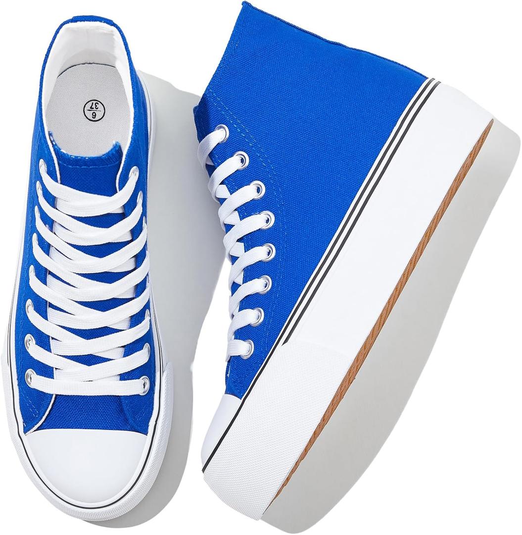 Waluzs Platform Sneakers for Women Womens Fashion High Top Sneakers Women's Canvas Platform Shoes Casual Lace Up Tennis Shoes (6, Dark Blue)
