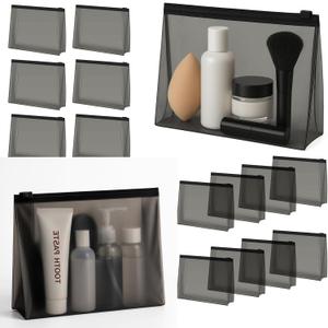 Circloophs Mini Clear Makeup Bag, 80 Pack Small Cosmetic Bags with Zipper TSA Approved Travel Bags Bulk for Toiletries Plastic EVA Water-resistant Black Reusable Pouches for Bathing Suit, 5.9 x 5.1