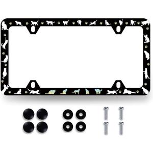 Cat License Plate Frame Colorful Cats Animal Footprint License Plate Stainless Steel Funny License Plate Beautiful Decoration with Screws 12.3"x 6.3"for US Canada Standard Vehicle Size