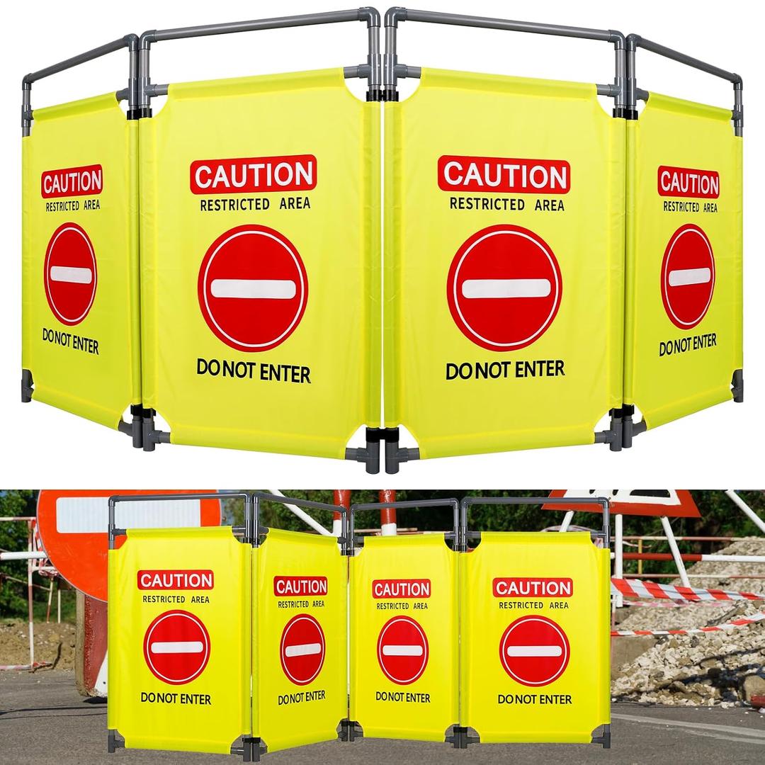 4 Panels Safety Barricade,7.8 FT Foldable Security Sign Barrier,Heavy Duty PVC Frame Barricade,DO NOT Enter" Gate High Visibility Caution Symbol Crowd Control