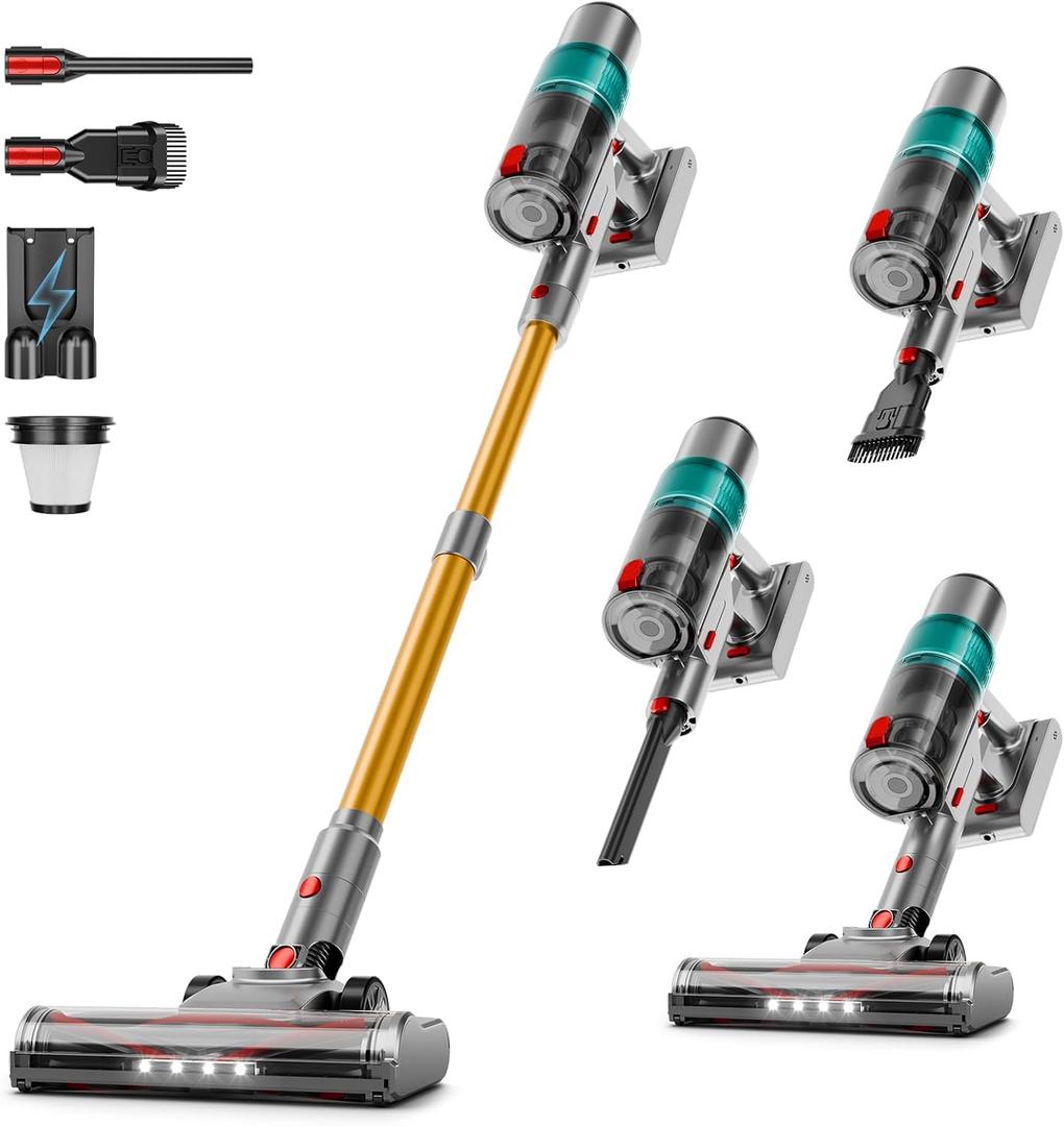 Cordless Vacuum Cleaner - 40KPA Powerful Suction Cordless Stick Vacuum Cleaners for Home, Anti-Tangle Brush, Lightweight, 6-in-1 Rechargeable Vacuum for Pet Hair/Carpet/Hard Floor-Green