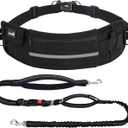 Pecute Dog Leash Hands Free with Pouch, Waist Belt Fanny Pack with Soft Pads, Dual Handles and Durable Bungee for Walking, Dog Seat Belt, Hiking, Running, Training, Black(Up to 180lbs)