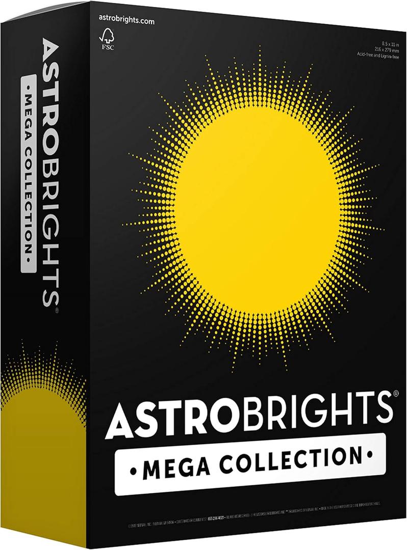 Astrobrights Mega Collection, Colored Cardstock, Bright Yellow, 320 Sheets, 65 lb/176 gsm, 8.5" x 11" - MORE SHEETS! (91625)