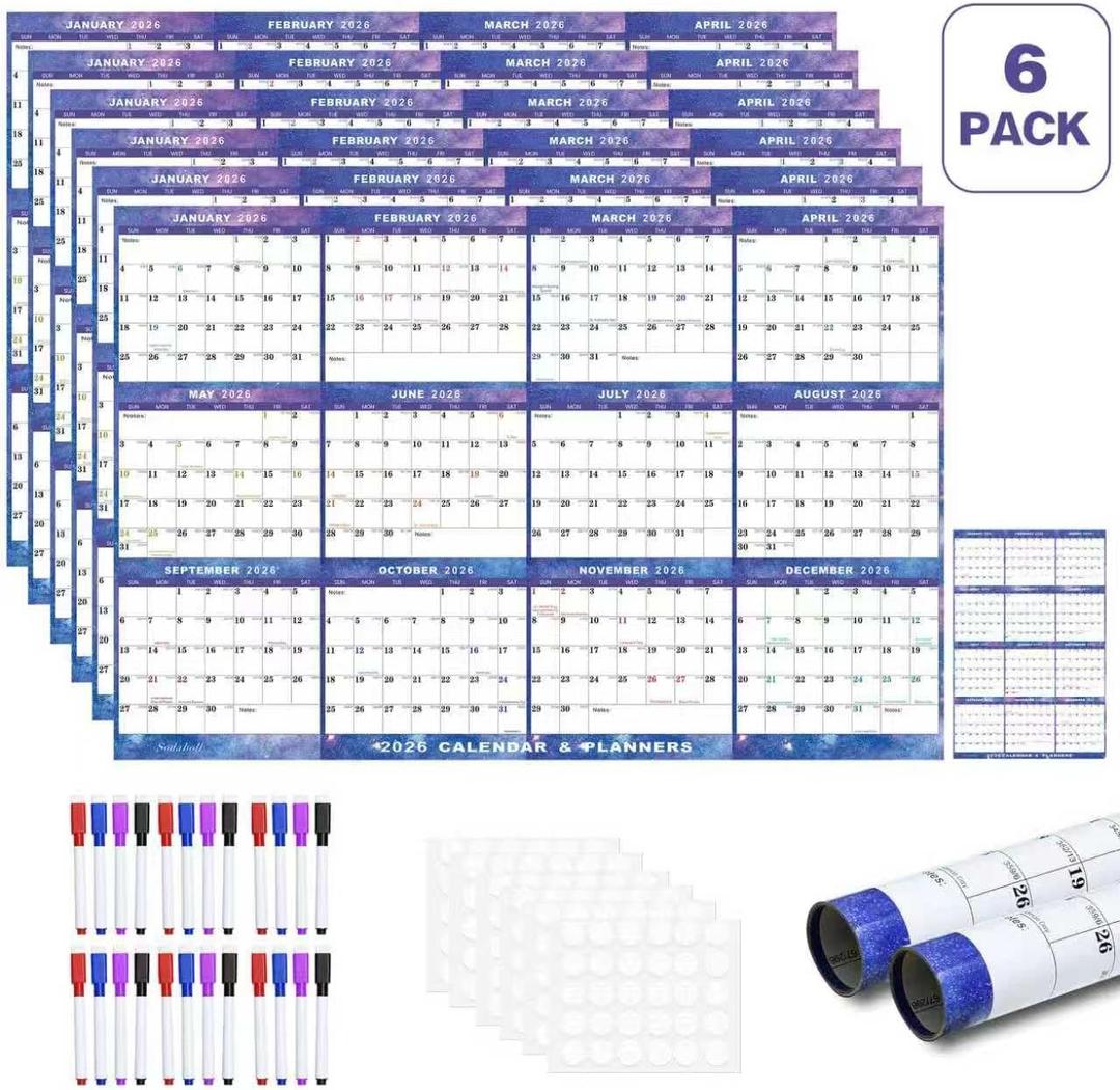 12 pack  32" x 48" 2026 Wall Calendar Dry Erase - Large Starry Sky Calendar Wet & Dry Erasable Laminated 12 Month Annual Yearly Planner, Reversible, Horizontal/Vertical (2026 Wall Calendar)