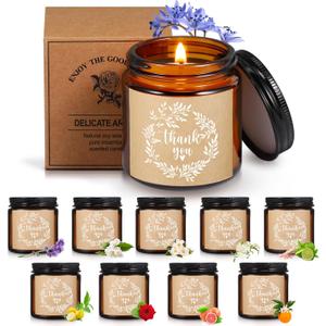 Coume 10 Pcs Thank You Candles Bulk Soy Wax Scented Glass Jar Candles 3.5 oz Employee Appreciation Gifts for Women Secretaries Boss Staff Team Bridal Shower Hostess, 10 Fragrance(Classic Scent)