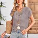 Cakulo Summer Crochet Tops for Women 2025 Short Sleeve V Neck Hollow Out Knit Beach Cover Up Casual Sweater Top (Small, Light Purple)