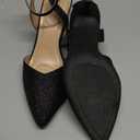 mysoft Women's Pumps Shoes Pointed Toe Kitten Low Heels Stiletto Ankle Strap Closed Toe Wedding Party Dress Sandals Black Glitter 8.5