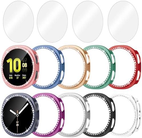 Bougraite 8 Pack Bling Case for Samsung Galaxy Watch 8 40mm with Tempered Glass Screen Protector, Glitter Diamond Hard PC Scratch Resistant Protective Cover Compatible with Galaxy Watch 8 40mm
