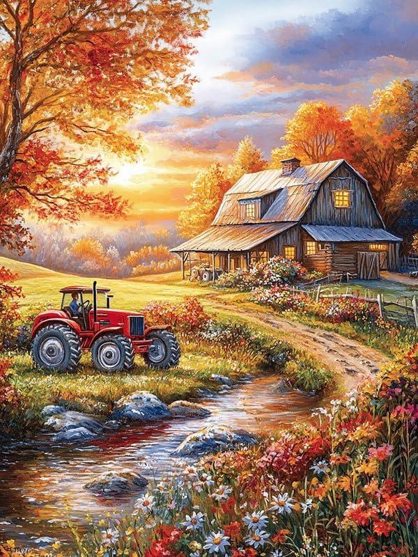 Pavemlo 5D Diamond Art Kits for Adults House Tree, Full Drill Diamond Art Autumn Pictures Paint with Diamonds, DIY Cross Stitch Jewel Art Rhinestone Craft for Home Wall Decor 12x16 Inch