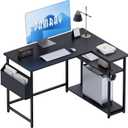 Pamray 40 Inch L Shaped Computer Desk with Reversible Side Storage Shelves, Small Corner Desk for Small Space Home Office, Writing Study Table PC Desk for Bedroom, Black