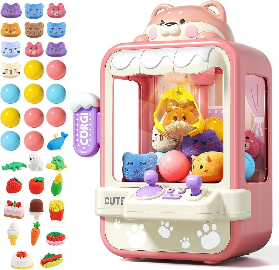Jovow Claw Machine for Kids, Mini Vending Machine with Music, Prize Dispenser Toys for Girls and Boys, Electronic Claw Game Machine for Party Birthdays, Includes 35 Mini Toys (Small)