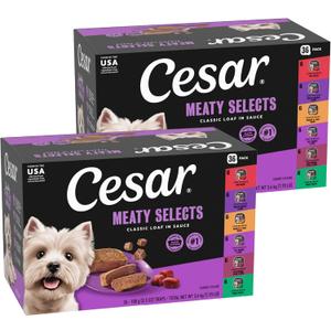 Cesar Wet Dog Food Classic Loaf in Sauce Grilled Chicken, Filet Mignon, Porterhouse Steak, Beef, Chicken & Liver and Turkey Variety Pack 3.5 oz. Easy Peel Trays (36 Count, Pack of 1)
