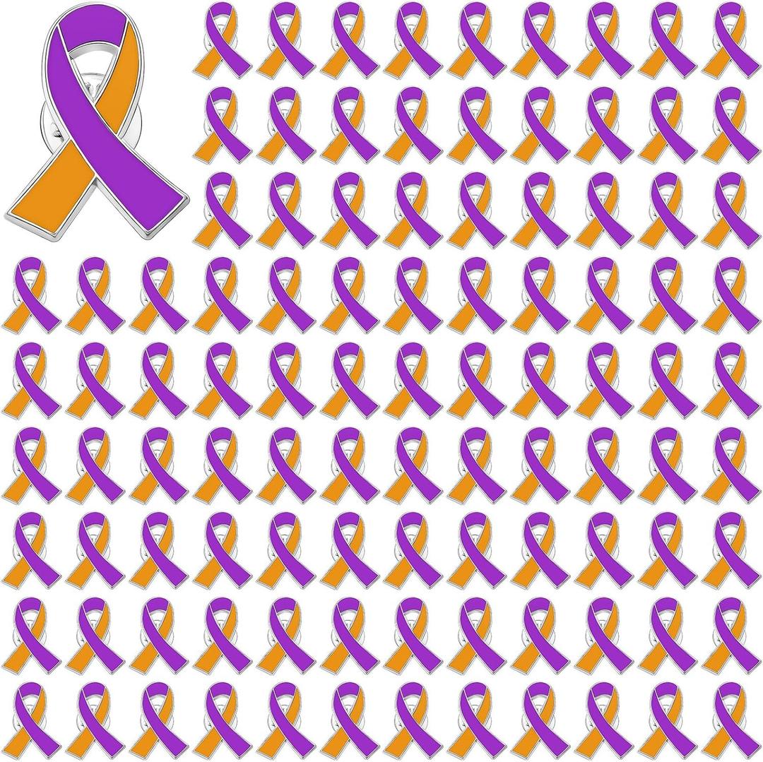 Yinkin 120 Pcs Psoriasis Awareness Pins Bulk Gifts World Psoriasis Day Concept Awareness Purple Lavender and Orange Ribbon Lapel Pin Survivor Gifts for Prevention Charity Supplies Decorations