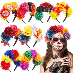 Zeyune Mexican Flower Headband Fiesta Rose Flower Crown Costume Mexican Headpiece for Women Party Cosplay Halloween(Classic Color,8pcs)
