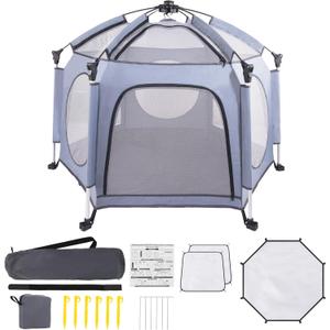 Pop up Playpen Portable Backpacking Tents - Beach Tent, Foldable, Portable W/Canopy, Travel Bag, & Mosquito Net - Pop Up Pack and Play Tent for Indoor & Outdoor(Anchor Grey)