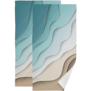 Turquoise Brown Cream Gradient Hand Towels Set of 2 Soft Abstract Beach Theme Ocean Bath Fingertip Towels Decorative Hand Towels for Bathroom Guest Face Towel Modern Kitchen Towels 14"x28"