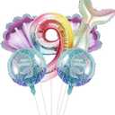 Pack of 4, Mermaid Birthday Decoration Mermaid Foil Large Number Balloons for Girls Under The Sea Mermaid Theme Baby Shower Birthday Favors（40inch Number balloon 9）