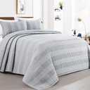 HOMBYS 128x120 Seersucker Patchwork Oversized King Quilt Set, Lightweight Plaid Bedspread Coverlet Set, All Season Bohemian Home Bedding Decor with 2 Pillow Shams, Grey