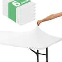 KeyWave Fitted Tablecloth Rectangle Table Cloths - 6 Pack 6 Foot Elastic Stretch Folding Table Top Cover Water-Resistant Reusable for Outdoor Picnic Camping Party Event, White, 72" L x 30" W