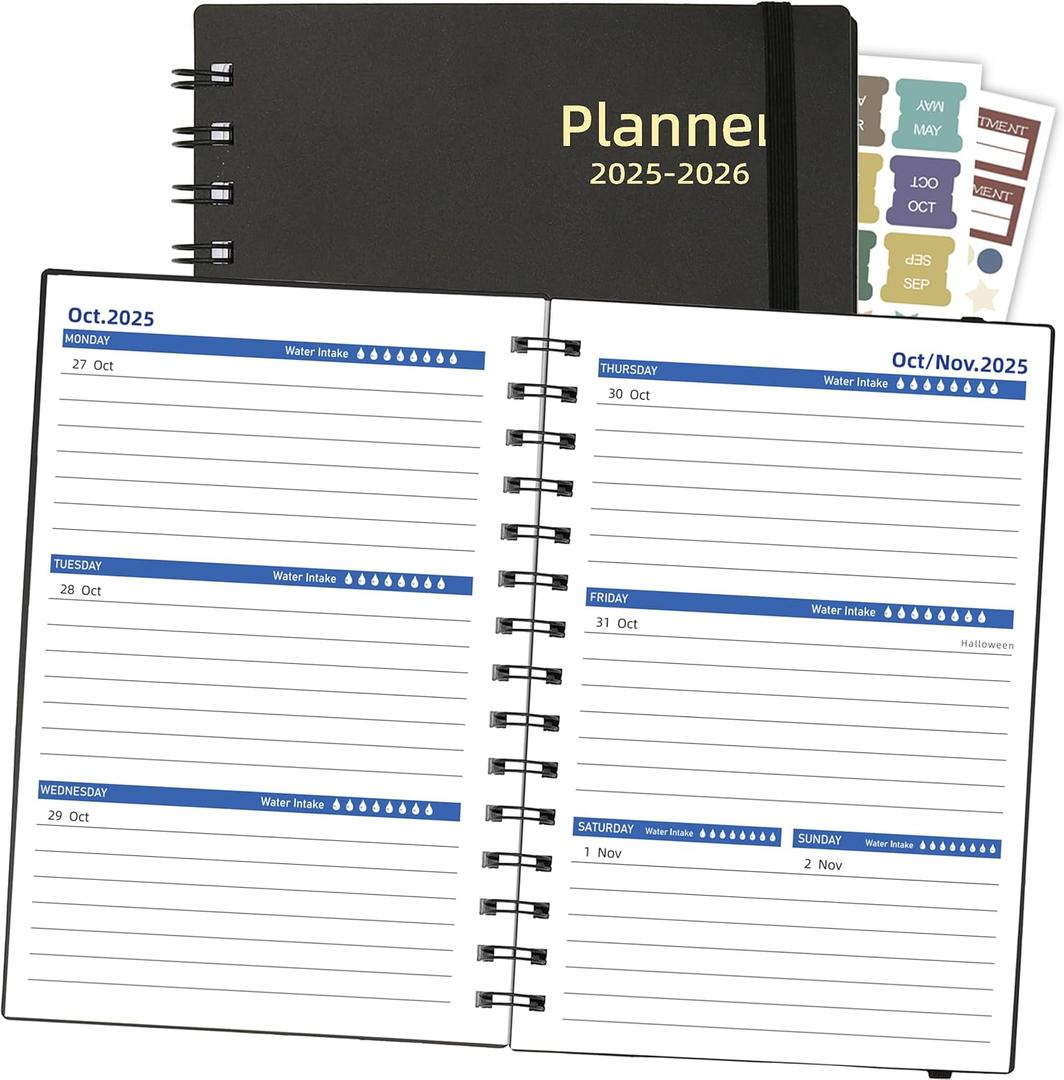 2025 Planner Weekly & Monthly, 18 Months Daily Planner 2025-2026, Jul.2025-Dec.2026, Calendar Agenda Planner with Tabs Sticker, A5 Size, 100GSM Paper, Black