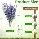 CLEANGOR 8 Bundles Artificial Flowers for Outdoors, Lavender Flowers Artificial, UV Resistant Artificial Outdoor Plants, for Spring Summer Garden, Porch, Patio, Window Box, Home Decoration (4 Color)