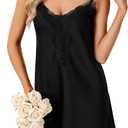 Vrtige Women's Nightgown V Neck Sexy Nightdress Sleeveless Sleepshirt Lace Hem Sleepwear (XS)