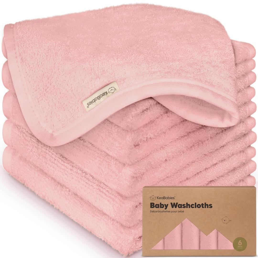 6-Pack Baby Washcloths  Soft Absorbent Viscose from Bamboo Washcloths for Face, Body, Baby Towels for Newborn, Kids, Toddlers, Infant, Gentle on Sensitive Skin, 10x10 Reusable Face Towels(Rosy)
