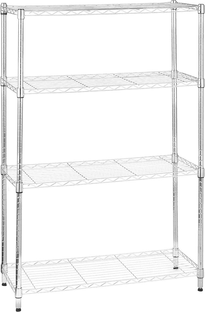Amazon Basics 4-Shelf Adjustable Heavy Duty Steel Wire Rack Storage Shelving Unit for Kitchen, Garage, Easy Assembly, 350 lbs Per Shelf, 36" x 14" x 54", Chrome Silver