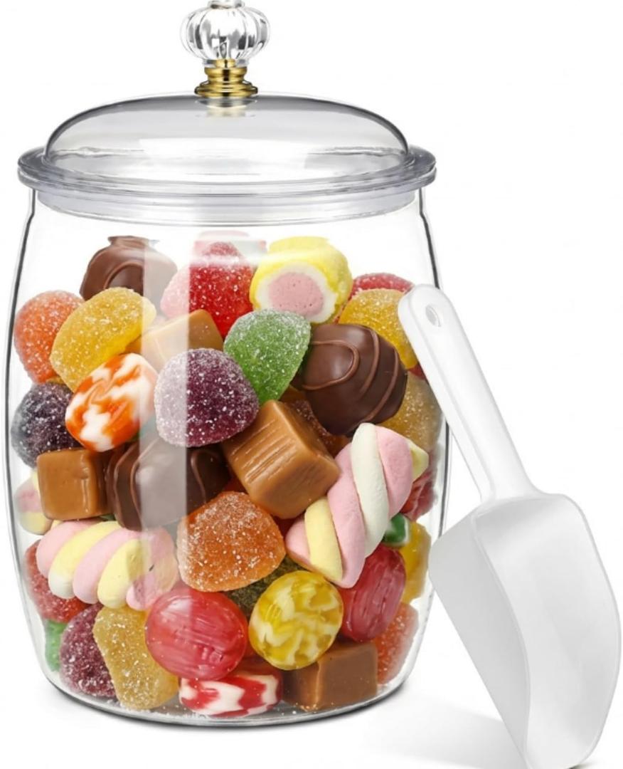 Nuogo Large Candy & Cookie Jar with Lid Plastic Apothecary Jars Large Food Storage Container Unbreakable Kitchen Storage Jar for Cookie, Candy, Snack and Dried Foods DIY Gift (1.5 Gallon/192 oz)