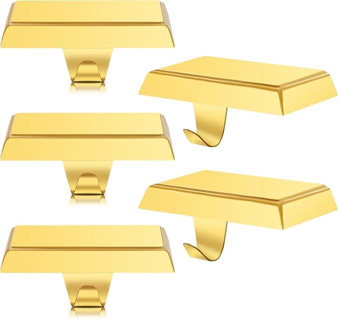 Christmas 4 Pcs Gold Stocking Holders Mantel Hook Hangers Fireplace Hooks Hanger Grip Bases for Christmas Party Decorations Xmas Décor