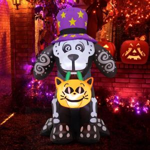 COMIN 5.5 FT Tall Halloween Inflatables Outdoor Decorations Day of The Dead Skull Dog Blow Up Yard Decoration with Built-in LED for Yard Garden Party Lawn