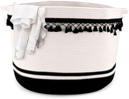 XinM 127L Blanket Basket 24" x 24" x 18" Woven Laundry Baskets for Storage with Handle, Nursery Blanket Basket for Cushions, Clothes, Toys,Pillons