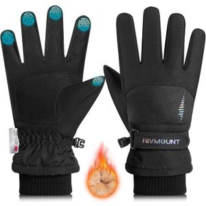 rivmount Kids 3M Winter Ski Snowboarding Snow Gloves Warm Thermal Waterproof Windproof Touchscreen for Boys Girls in Cold Weather (S(4-6 years), 824-Black&Black)