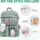 Kawaii Backpack for Girls, Cute Aesthetic Backpack with Pin Accessories Plush Pendant for School Girl Bookbag (Green)