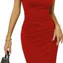 Missufe Women's Sleeveless Racerback Tank Ruched Bodycon Sundress Midi Fitted Casual Dress (Large)