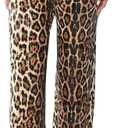 Women Long Straight Pants Casual Elastic Waist Sequins Cute Women's Trouser Comfy Bottoms leopard print (XL)