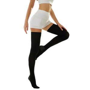 Medical Compression Thigh High Anti Embolism Stockings 15-20mmHg, for Edema, Varicose Veins, Swelling with Inspection Hole, Women & Men, X-Large, Black