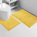 2 Piece Set Soft Cozy Plush Chenille Bath Mat Highly Absorbent Bathroom Rug