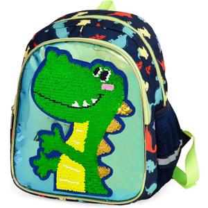 Toddler Backpack for Boys and Girls, Cute Dinosaur Backpack for Preschool or Kindergarten, Sequin School Bag Kids Backpack (Green)