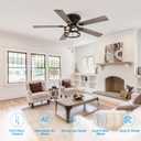 52 inch Flush Mount Ceiling Fan with Light Pull Chain, 5 Reversible Blades, Farmhouse Low Profile Crystal Lighting Ceiling Fan Chandelier for Bedroom Living Room