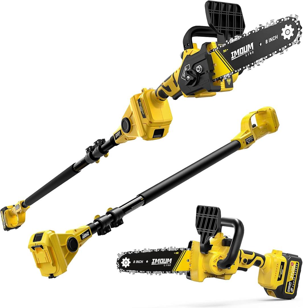 2-in-1 Brushless Pole Saw & Mini Chainsaw, IMOUMLIVE 8" Cutting Cordless Power Pole Saw, 15.2-Foot MAX, 21V 3.0Ah Li-ion Battery, 7.9 LB Lightweight, Multi-Angle Chainsaw for Wood Cutting
