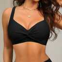 Amy Babe Women's Bikini Top Twist Front Push Up Swim Bathing Suit Tops Only (Black, S)