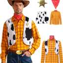Mens Western Cowboy Sheriff Costume Button Down Adults Fancy Striped Shirt Kit (Yellow, XXL)
