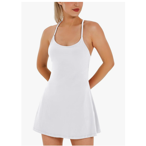 Womens Tennis Dress, Athletic Dress with Bra & Shorts Pockets Summer Dresses for Women Golf Outfits for Workout White XS