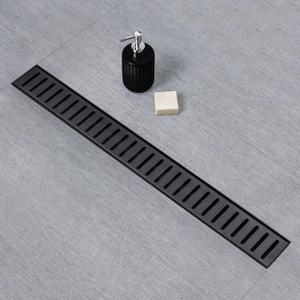 SaniteModar Linear Shower Drain, 24 inch Matte Black Shower Drain with Removable Capsule Pattern Grate,304 Stainless Steel Shower Drain Include Hair Strainer,Adjustable Leveling Feet