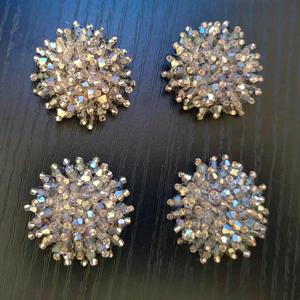 Round Handmade Bead Crystal Flower Decorative Cloth Sticker Decoration, Chest Flower/Hair Clip/Hair Accessory Decorative Material Diamond Decoration (Light Gray)