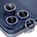 Choiche Compatible for iPhone 17 Pro/ iPhone 17 Pro Max Camera Lens Protector Bling, 9H Tempered Glass Camera Cover Screen Protector Metal Ring Decoration Accessories (Diamond-Blue)