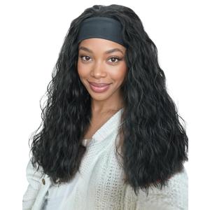 QUEENTAS 20 Inch Loose Body Wave Headband Wig, 1B Natural Black for Black Women, Glueless Wear and Go Synthetic Heat Resistant Hair, Daily Use & Dating