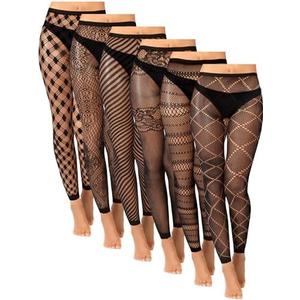 Newcotte 6 Pair Fishnet Stockings for Women Black Footless Thigh High Stockings Plus Size Lace Mesh Thigh High Tights
